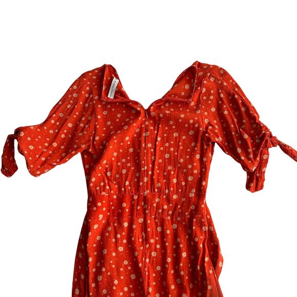 Faithfull the Brand Ditsy Floral Arm Back Bow Deep V Short Sleeve Mini Dress XS - Picture 3 of 8